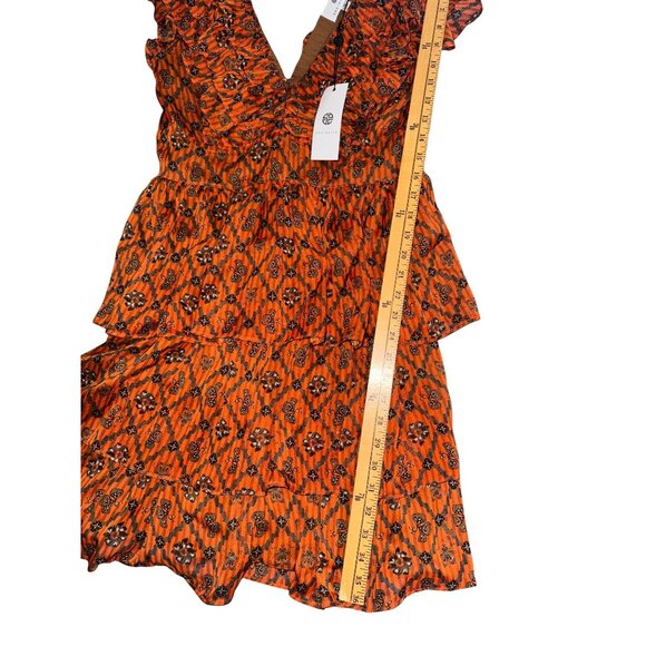 Orange Geo Medallion Print Dress With Ruffle Details By Socialite - Picture 6 of 8